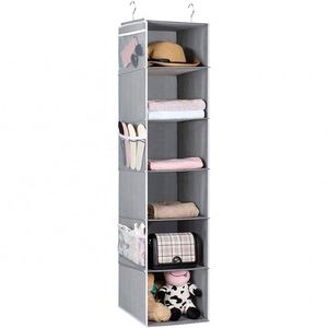 6-<b>shelf</b> Non-woven Collapsible <b>Shelves</b> Hanging Closet Storage Bag Hanging Wardrobe Organizer with Mesh Pockets - Product Image 1
