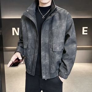 Blouson en cuir pour moto pour homme, automne et hiver, nouvelle tendance de marque pour homme 2025, col montant - Couleurs personnalisables - Product Image 1