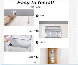 Sac de rangement suspendu à cinq couches en tissu non tissé gris sérigraphié, pliable, avec fenêtre en maille pour porte arrière - Product Image 3