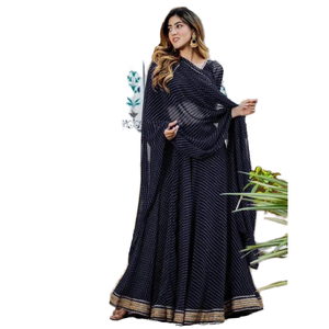 Exquisito negro Laheriyah estampado Georgette diseñador Lehenga Choli para mujer - Product Image 1