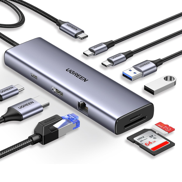 UGREEN Revodok 9 in 1 USB C Hub Gigabit Ethernet Adapter 4K@60Hz-HDMI, 100W PD Charging,USB A&C Data Ports, SD/TF Card Reader