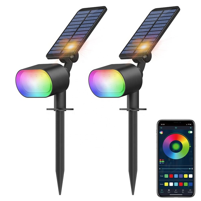 Smart Solar RGB Spotlight IP65 Waterproof APP Control ABS Body LED for Garden Yard and Decorative Landscape Lighting