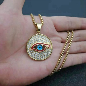 15years Factory Custom Hiphop Jewelry 18K <b>Solid</b> <b>Gold</b> Stainless Steel Round Crystal <b>Gold</b>/Silver Evils Eye Charm <b>Pendant</b> - Product Image 3