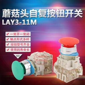 <b>Push</b> <b>Button</b> <b>Switch</b> Mushroom Shape 22mm LAY3-11M 1NO Screw Terminal IP40 Plastic - Product Image 4