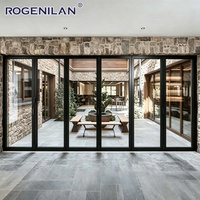 Porte pliante en aluminium à double vitrage Rogenilan pour patio et balcon, isolée, étanche, vitrée trempée, portes extérieures accordéon