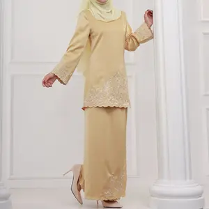 2 piece set Malaysia women Fashion Muslim Baju Kurung 2023 Abaya Dubai Latest Burkha Linen Abaya Simple Design