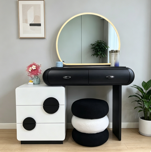 Modern Makeup Vanity <b>Table</b> with Round <b>Mirror</b> and Storage Drawers for Bedroom Furniture - Product Image 4