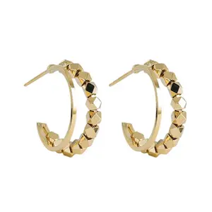 Popular S925 nails Double layered metal earrings letter C shape design high-end unique earrings for women