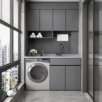 Meuble de machine à laver moderne Hyundai personnalisé pour balcon, structure en aluminium alvéolé, double machine lavage-séchage, hauteur optimisée