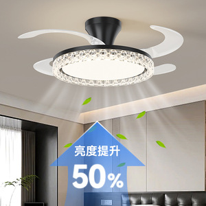 Ventilador de techo LED con anillo de cristal y aspas de ABS, motor de cobre, interruptor de pared con regulador de intensidad para sala de estar y comedor - Product Image 1