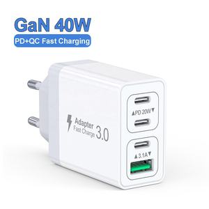 Chargeur de téléphone portable multi-ports HNT 40W avec prise EU/US/UK, charge rapide PD3.0, 1 port <span class=keywords><strong>USB</strong></span>-A + 3 ports <span class=keywords><strong>USB</strong></span>-<span class=keywords><strong>C</strong></span>, avec protection OVP - Product Image 1
