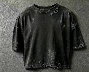 Men's Heavyweight Streetwear Cropped Oversized Custom Blank Plain T Shirt Vintage Washed Cotton Boxy <b>Top</b> with <b>Distressed</b> T-shirt - Product Image 2