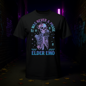 Camiseta Elder Emo Club Skeleton It Was Never A Phase negra para adultos unisex - Product Image 3