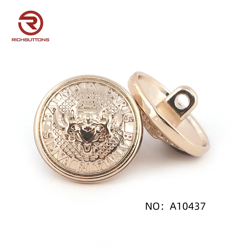 Button Manufacturer No MOQ Wholesale Custom Embossed Brass Gold Plated Metal Shank Button For Clothes