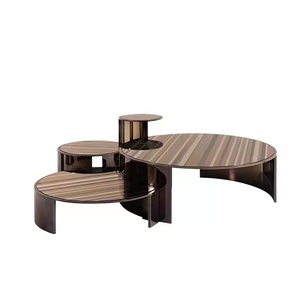 Muebles Foshan, juego de mesa de café de piedra sinterizada Couchtisch dorado de lujo moderno, mesa de centro ovalada de mármol para sala de estar - Product Image 1