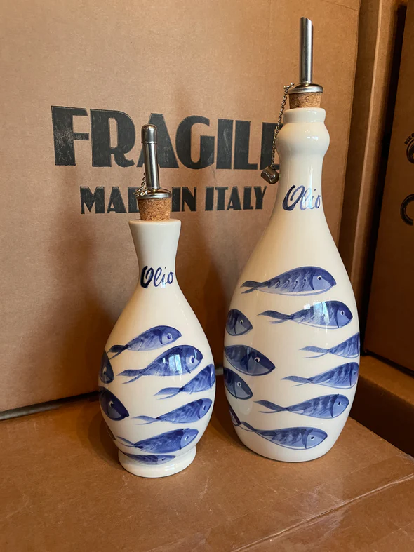 Capri Blue Fish Pattern Olivenöl Leere Flaschen Ölbehälter flaschen mit Kork, Metall deckel Speiseöl flasche für 750ml & 250ml| Alibaba.com