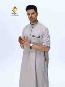 HARAMAIN MEN THOUB Chemise à manches courtes élégante à fermeture à quatre boutons, séchage rapide, légère, couleur unie, usage quotidien - Product Image 5