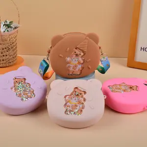 2023 Hot Sale Silicone Cartoon Little Bear Cute Baby Student Mini Small Kids Jelly Pocket Coin Purse Sling Wallet Pouches Bag