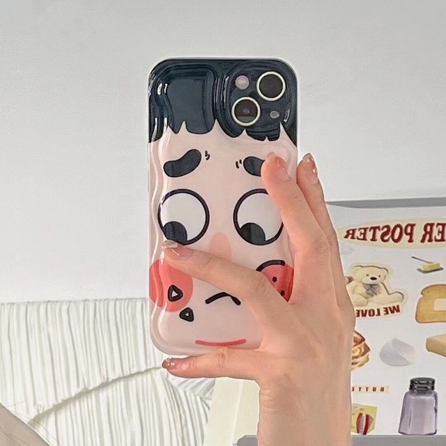 Original Cute Cartoon Style Frowning Little Boy Mobile Phone Case Creative TPU Mobile Phone Cover for iPhone 11/12/13 Pro Max