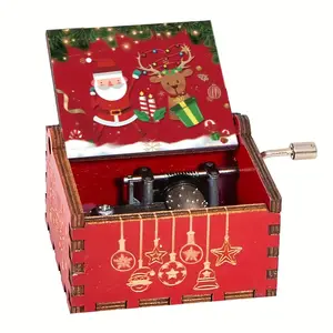 热卖可爱顾客歌曲木制音乐盒圣诞快乐木制音乐盒