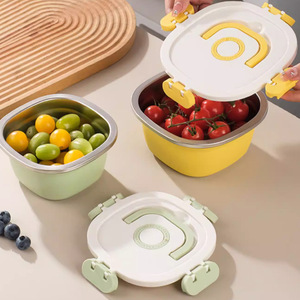 304 Stainless Steel Food Storage Container Square Clip-On Lid Microwave Refrigerator Usable Fruit Box <b>Lunch</b> Box - Product Image 4