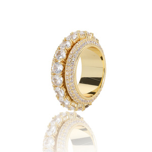 Wholesale Rose Gold Plated Brass <b>Iced</b> Out Hip Hop Men's Rotating CZ Cuban <b>Rings</b> Rhodium Plated - Product Image 5