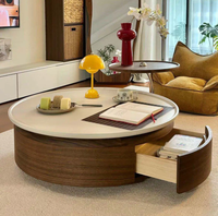 Ensemble de table basse en placage de noyer avec plateau en marbre, design moderne durable, luxe léger, rangement multifonctionnel, meubles de salon