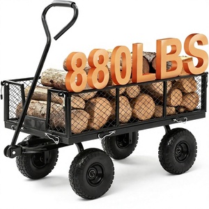 880lb Schwerlast-Gartenwagen aus Stahl mit 10-Zoll-Vollgummireifen, 180° drehbarem Griff und abnehmbaren Seitenwänden – Geländegängig - Product Image 1