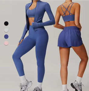 Elastic Women's Simple Casual Activewear 4-Piece <b>Sports</b> <b>Bra</b> Leggings Set Solid Pattern Breathable Quick Dry Plus Size Front - Product Image 1