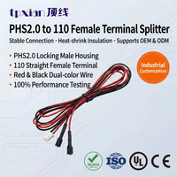 Kabel Harness Pemisah Terminal PHS2.0 2P Male ke Dual 110 Female, 1 ke 2, Merah Hitam untuk Lampu Kabinet LED Strip, Custom OEM