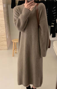 <span class=keywords><strong>Abito</strong></span> maglione lungo <span class=keywords><strong>in</strong></span> <span class=keywords><strong>maglia</strong></span> Mohair vestito Pullover scollo a V Casual <span class=keywords><strong>maglia</strong></span> larga Maxi abiti da donna - Product Image 5