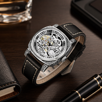 Nuevo Reloj Mecánico Automático de Doble Cara con Diseño Vintage, Esfera Luminosa, Correa de Cuero Genuino, Metal, 42mm, Resistente al Agua 30M