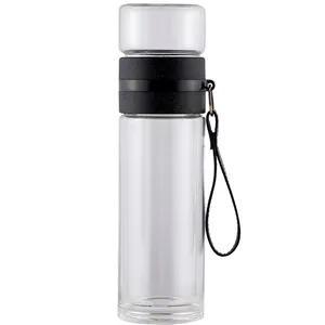 Promotion Sale 400ml tea filter water bottle Double Wall Borosilicate Insulated Glass Water Bottle tea infuser cup