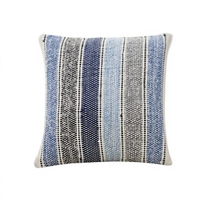 Housse de coussin décorative carrée en lin et coton mélangé, tissée, rayée, style bohème, lavable - Product Image 1
