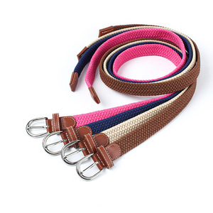 Woven <b>Elastic</b> Waist <b>Belt</b> Polyester Cotton Pin Buckle Casual Artistic Retro Style Unisex <b>Belts</b> Pink Navy Blue Brown Beige - Product Image 1