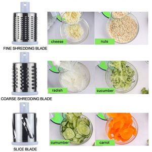Multifunctional Vegetable Cutter & Slicer 3 Sharp <b>Drums</b> Manual Kitchen Cheese Chopper Machine Garlic Potato Shredder Knife Set - Product Image 6