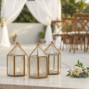 Wholesale Personalized Glass Mini Brass Tea Light <b>Lantern</b> Candle Holders for Home & Wedding Decorations - Product Image 1