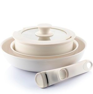 Modern <b>Ceramic</b> Non-Stick Cookware Set 4-Piece Detachable Handle With Glass Lids - Product Image 1