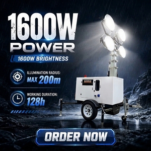 Tour d'éclairage mobile diesel montée sur remorque avec générateur 5KW, indice de protection IP65, lumière LED bleue pour la construction, alimentation CC - Product Image 3