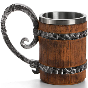 Tasse médiévale en bois WJA27 Jarra Cervecera Retro <span class=keywords><strong>Viking</strong></span> Tasse antique à boire Tasse en résine d'acier inoxydable personnalisable - Product Image 6