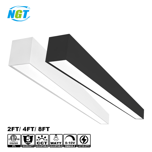 NGT Strip Linear Hanging Lights 4FT 8FT 15W-100W 13000Lm 5CCT IP44 LED Batten Fixture Architectural Pendant Lamp ETL DLC