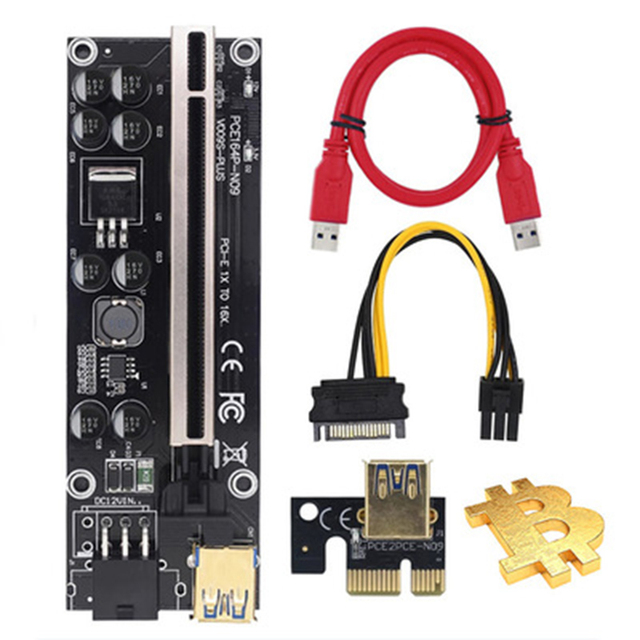 Riser 009S Newest 3 Interfaces 4pin Dual 6pin Gold Plating Pcie X1 to X16 PC Parts Riser Adapter Card 009S Pcie Riser with Led