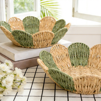 Panier de rangement en corde de papier tressée motif pétale, moderne, minimaliste, personnalisable, écologique, durable, décoratif, plateau à fruits, pour entrée et clés