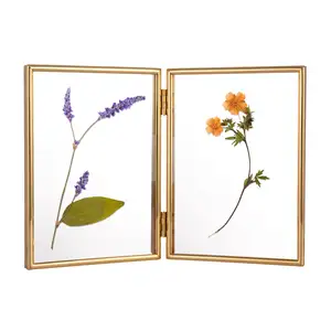 Customized Side by Side Desktop Table Display Glass Hinged Metal Folding Picture Photo Frames