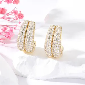 New Arrival C Shape Earrings Gold Colorful Cubic Zirconia Fashion Jewelry 14K Gold Plated Simple Geometric Chunky Stud Earrings