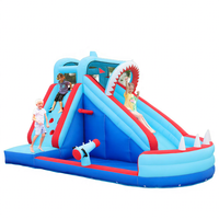 Château gonflable extérieur écologique pour enfants, thème requin, avec zone de saut et toboggan intégrés