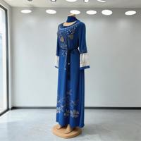 Robe Abaya Kaftan Africaine de Haute Qualité pour Femme, Broderie Perlée et Pailletée, Robe de Soirée de Mariage avec Ensemble Foulard et Ceinture