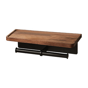 <span class=keywords><strong>Porte</strong></span>-papier toilette mural moderne en bois de noyer et acier inoxydable, sans perçage, avec étagère pour téléphone, double rangement pour rouleaux, pour salle de bain - Product Image 2