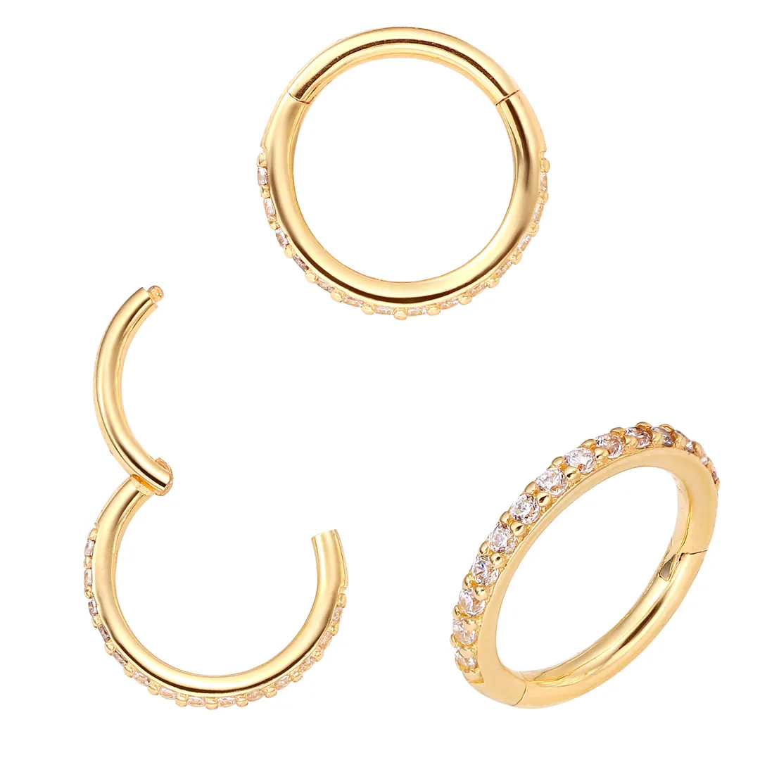 Кольцевое кольцо из натурального металла, 14 карат, однотонное золотое, полувымощенное, шарнирно-шарнирное кольцо, украшение для пирсинга носа и хряща