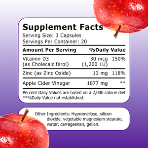 Capsules de Vinaigre de Cidre de Pomme en Gros (OEM) avec Vitamine D3 et Zinc pour la Gestion de l'Appétit et la Gestion Corporelle - Product Image 6